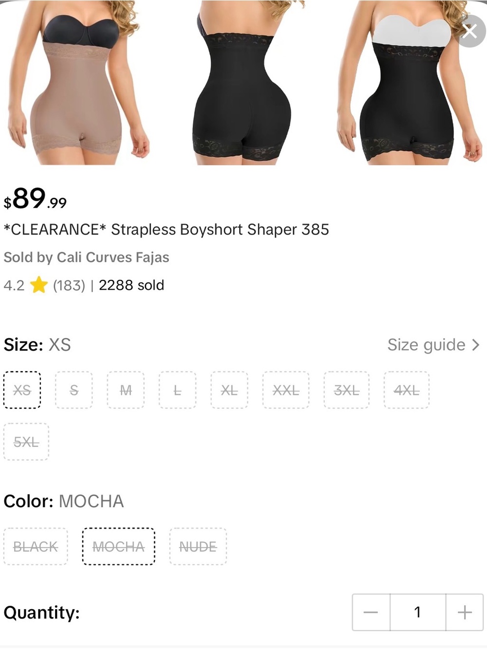 Cali Curves Strapless Boyshort Shaper 385
